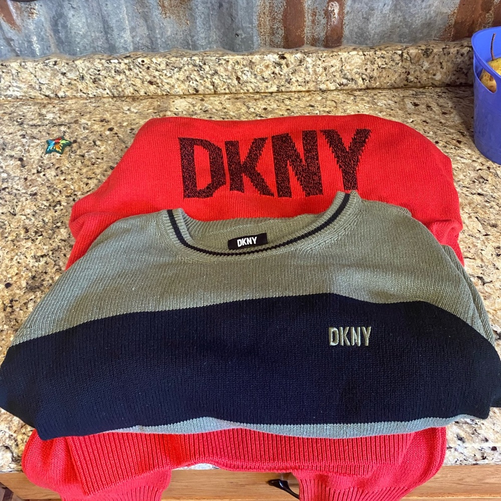 Lot of 2 DKNY Men’s sweaters. Red Brand new with tags. XL